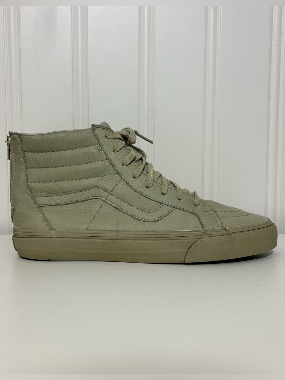 Vans sk8 hi green leather zipper